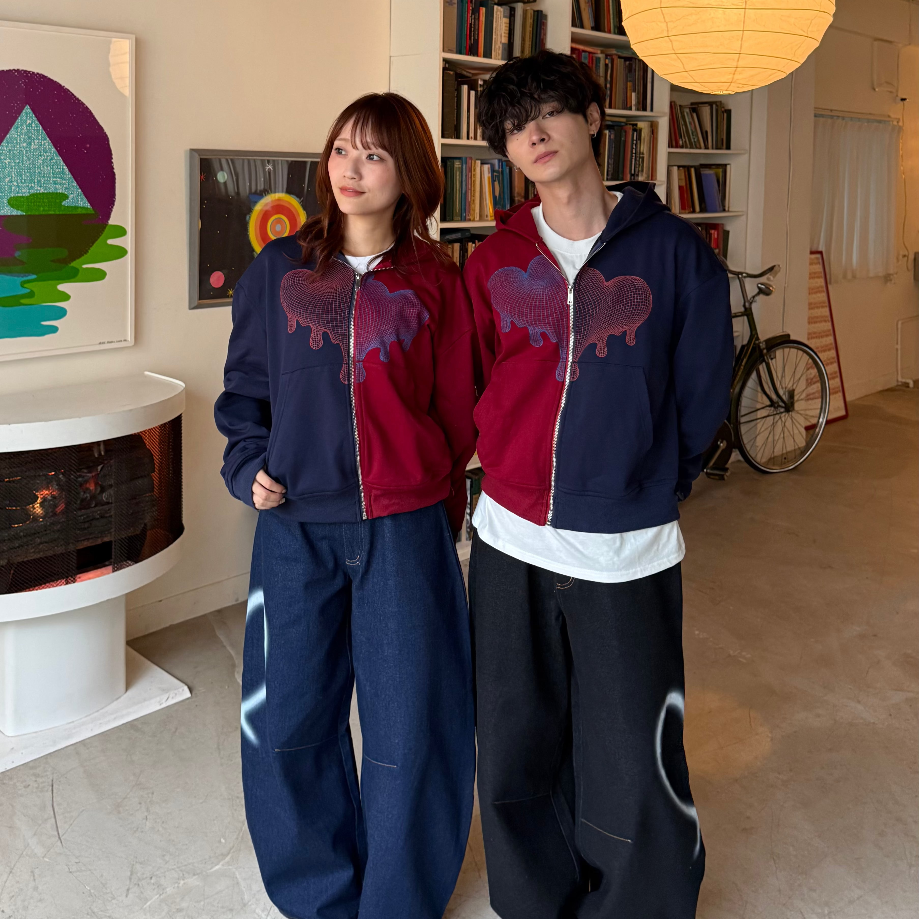 レッドとネイビーを組み替えたペア着用例